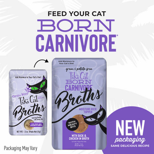 Tiki Cat Born Carnivore Broths, Duck & Chicken Cat Moist Treat  Topper 1.3oz